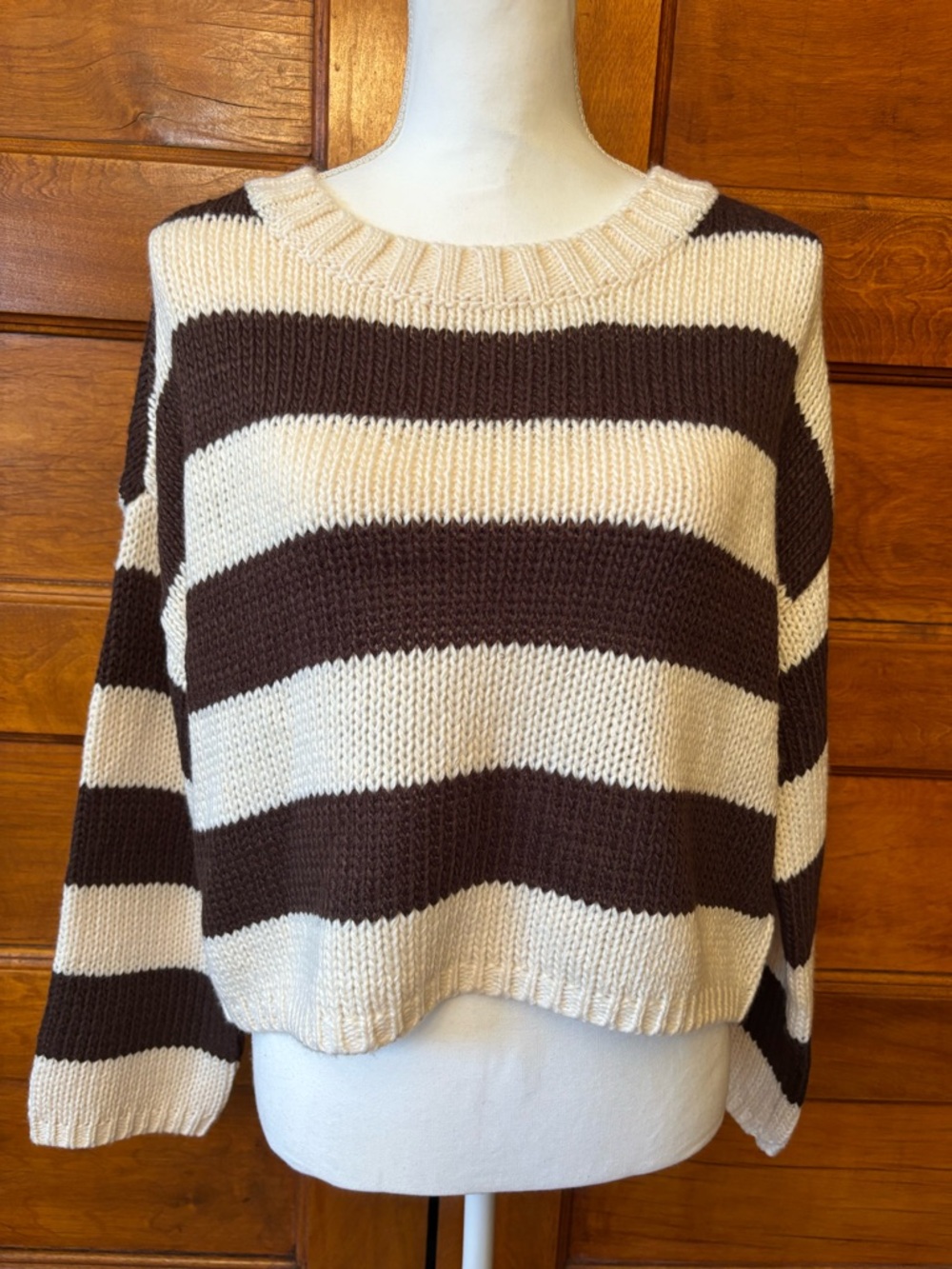 SO Striped Brown and Cream Knit Sweater